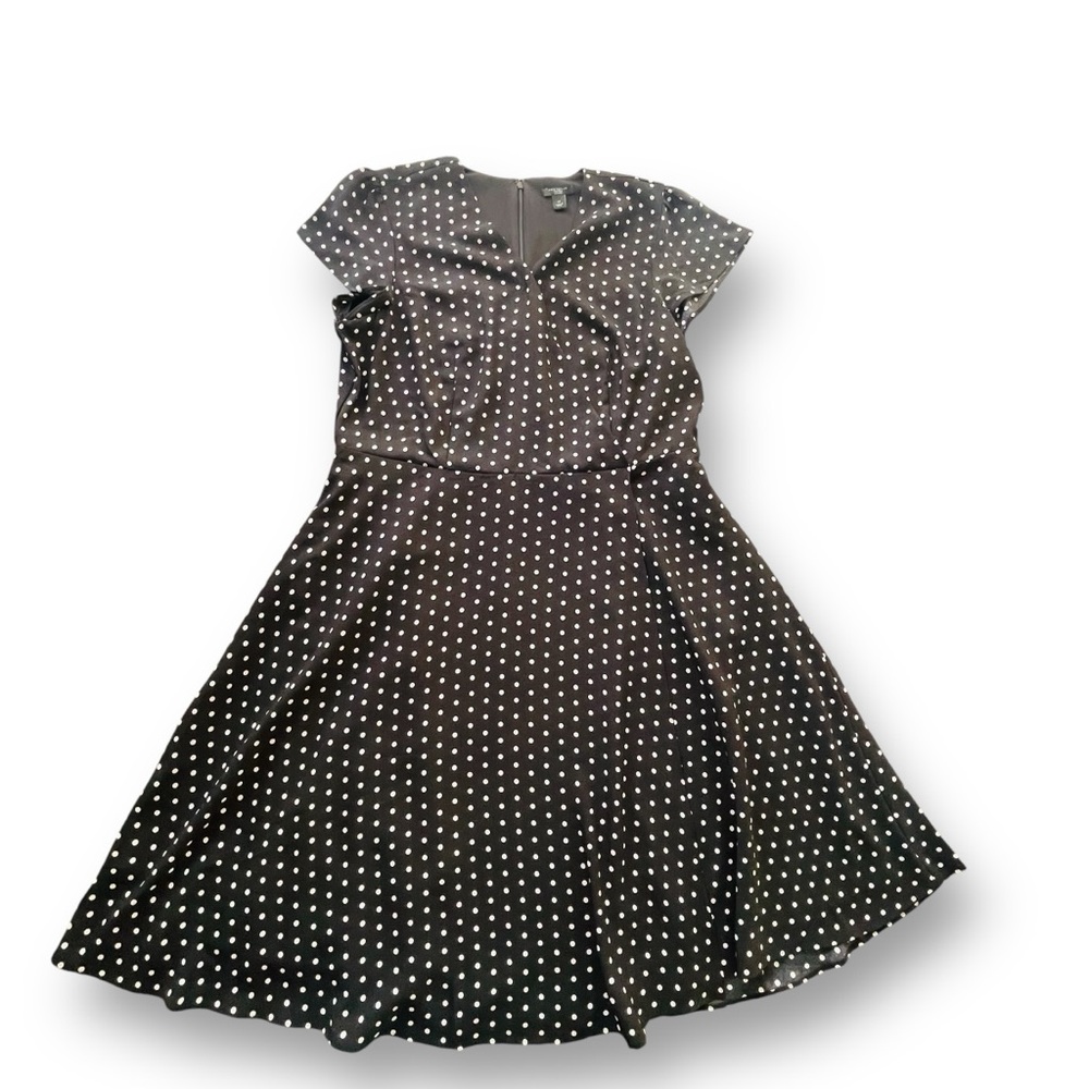 Ann Taylor Factory Black/White Polka Dot Faux Wrap Cap Sleeve Dress Women’s 14P